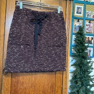 LOFT Burgundy Tweed Pencil Skirt with Black Bow